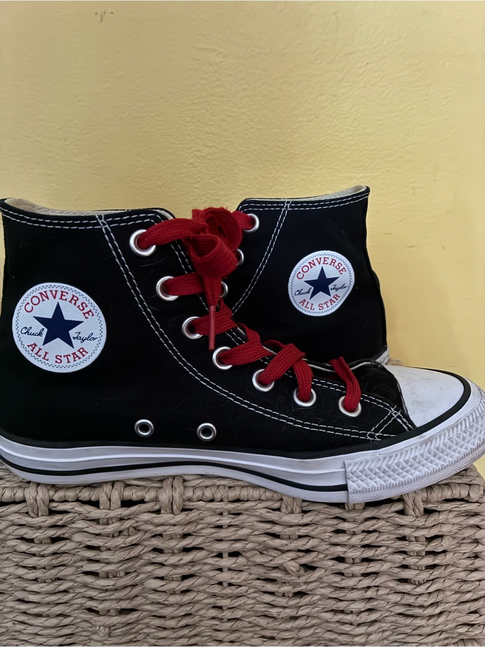 Converse Black High Top Sneakers with Red Laces